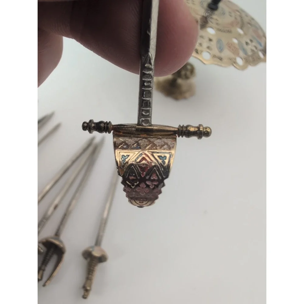 Vintage Toledo Spain Cocktail Sword Set 11 Picks w/ Stand 1960s Barware